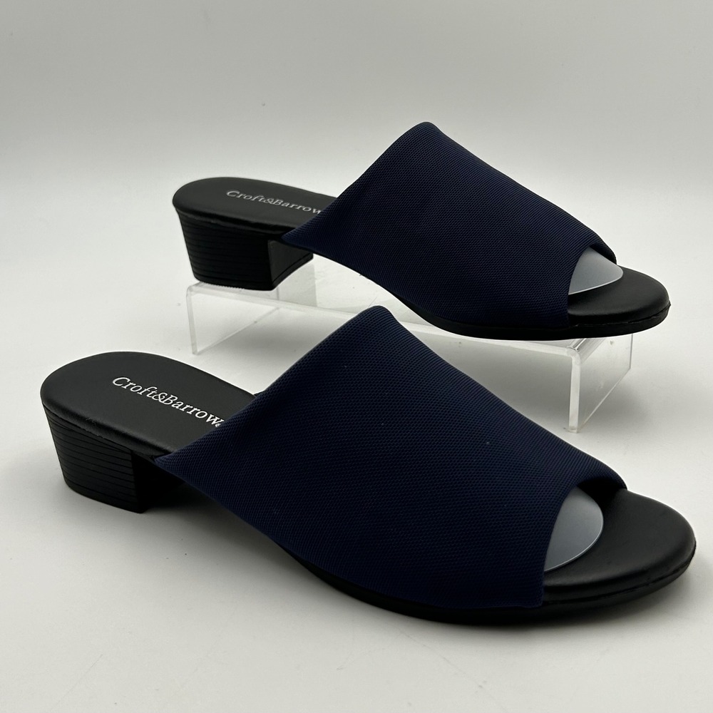 Croft & Barrow Slide Sandals Womens 7 Navy Blue Peep Toe Mesh Block Heel Classic